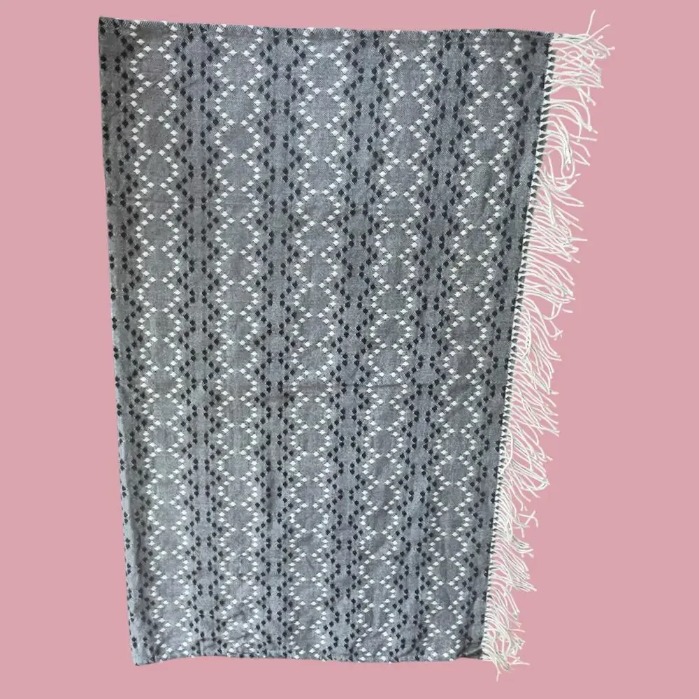 West Elm throw blanket geometric black white gray pattern